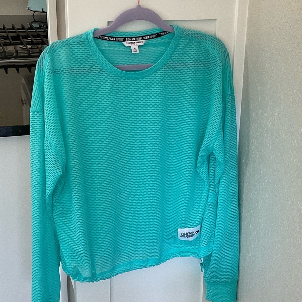Tommy Hilfiger Sport Women’s Medium Aqua Mesh Long Sleeve Top, Vintage Y2K